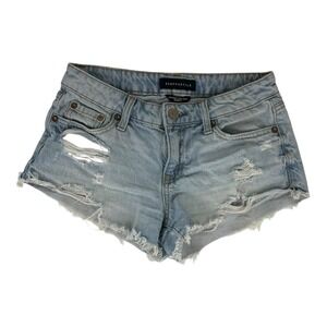 Aeropostale Denim Shorts 0 Light Wash Distressed Vintage Low Rise Shorty Beachy